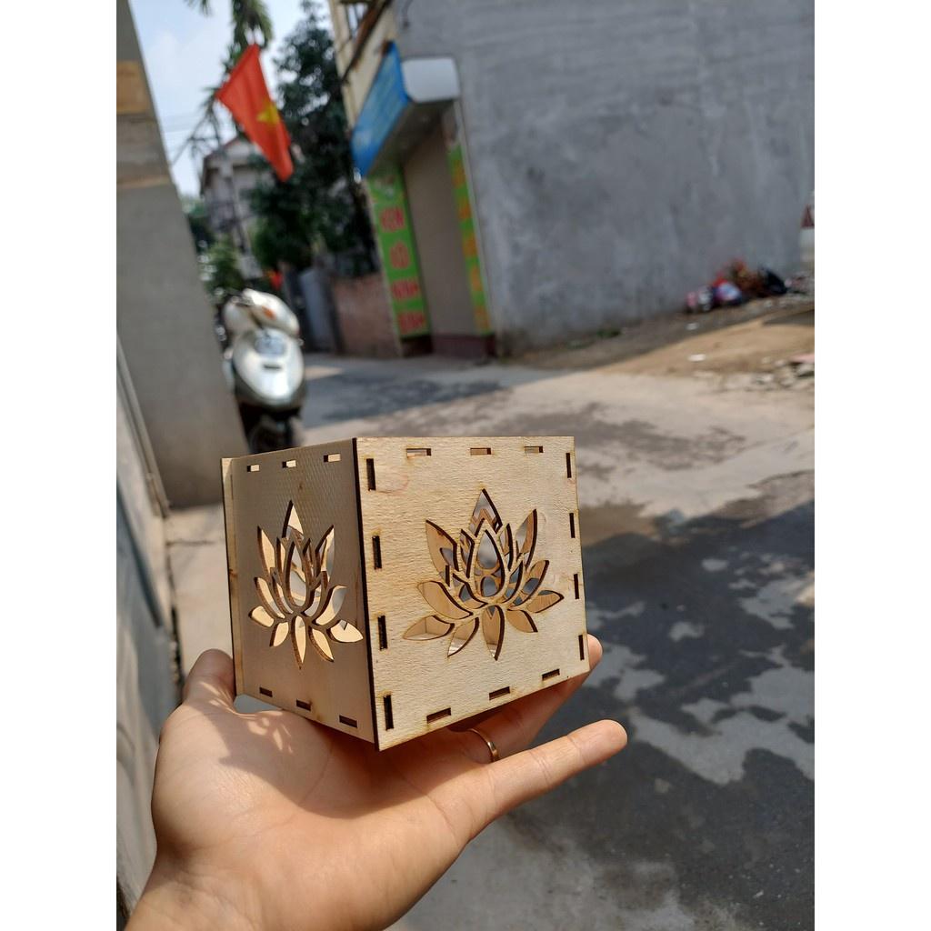 Hộp đèn gỗ cắt hình Bông Hoa Sen