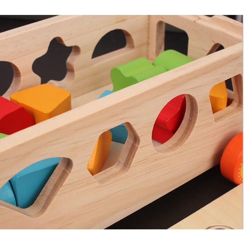 Đồ chơi xe kéo thả số và hình khối giáo dục sớm cho bé