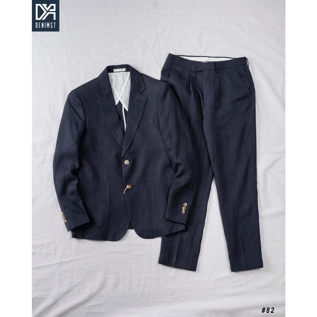 Bộ Quần Áo Blazer Nam Cao Cấp DENIMST A82 Chất Đũi, Mềm Mại, Thoáng Mát, Dáng Suông