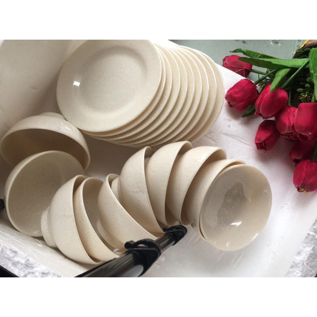 Combo 10 chén nhựa melamine vân đá màu kem sang đẹp