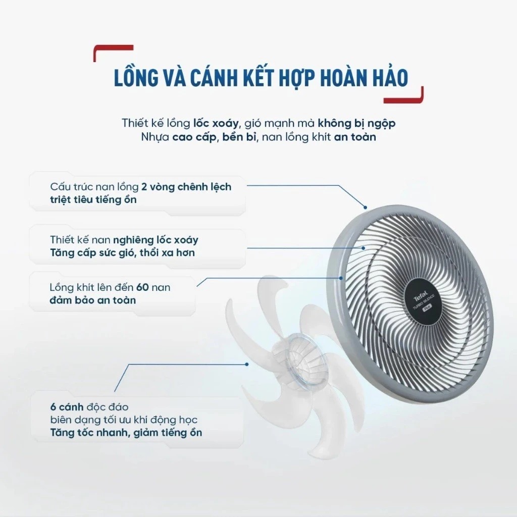 Quạt sàn 6 cánh Turbo Silence Plus Tefal VH686790 công suất khỏe 80W - Bảo hành 2 năm, hàng nhập khẩu