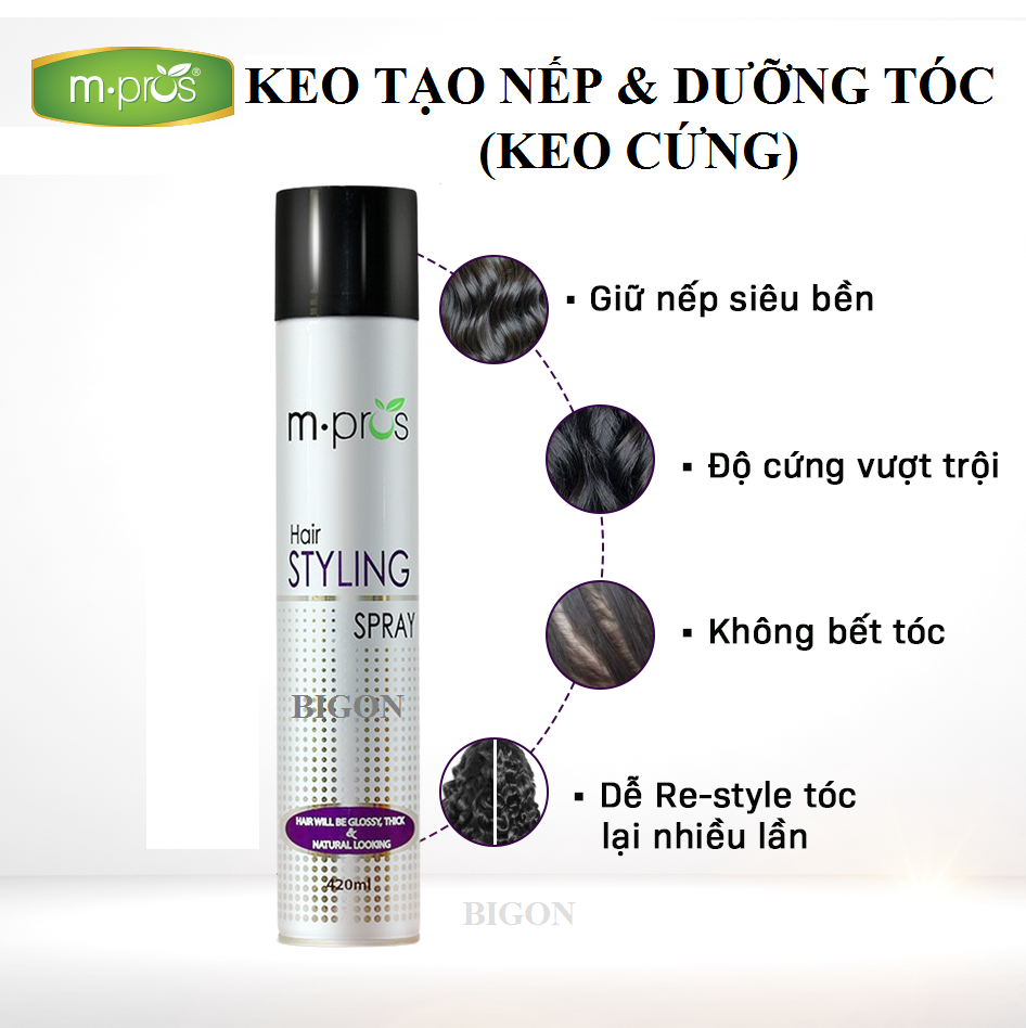 Keo Xịt Tóc Tạo Nếp Và Giữ Nếp Tóc Cứng M.PROS 420ml - Tạo Kiểu Tóc Nam Và Nữ