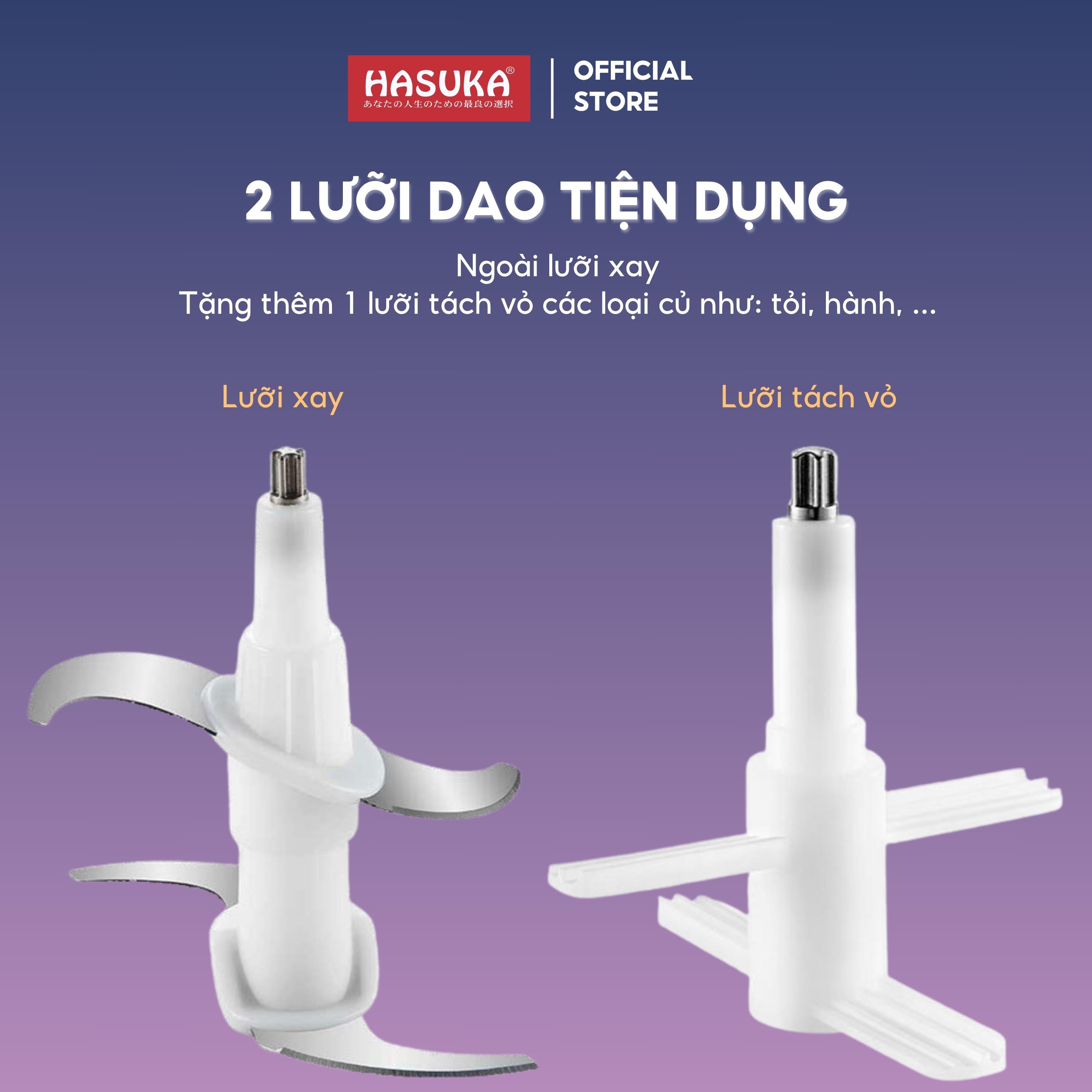 Máy xay thịt Hasuka HSK-123 dung tích 2 L, cối inox 304 dày dặn không lo nứt vỡ, 2 tầng lưỡi dao xay nhanh hơn - HÀNG CHÍNH HÃNG