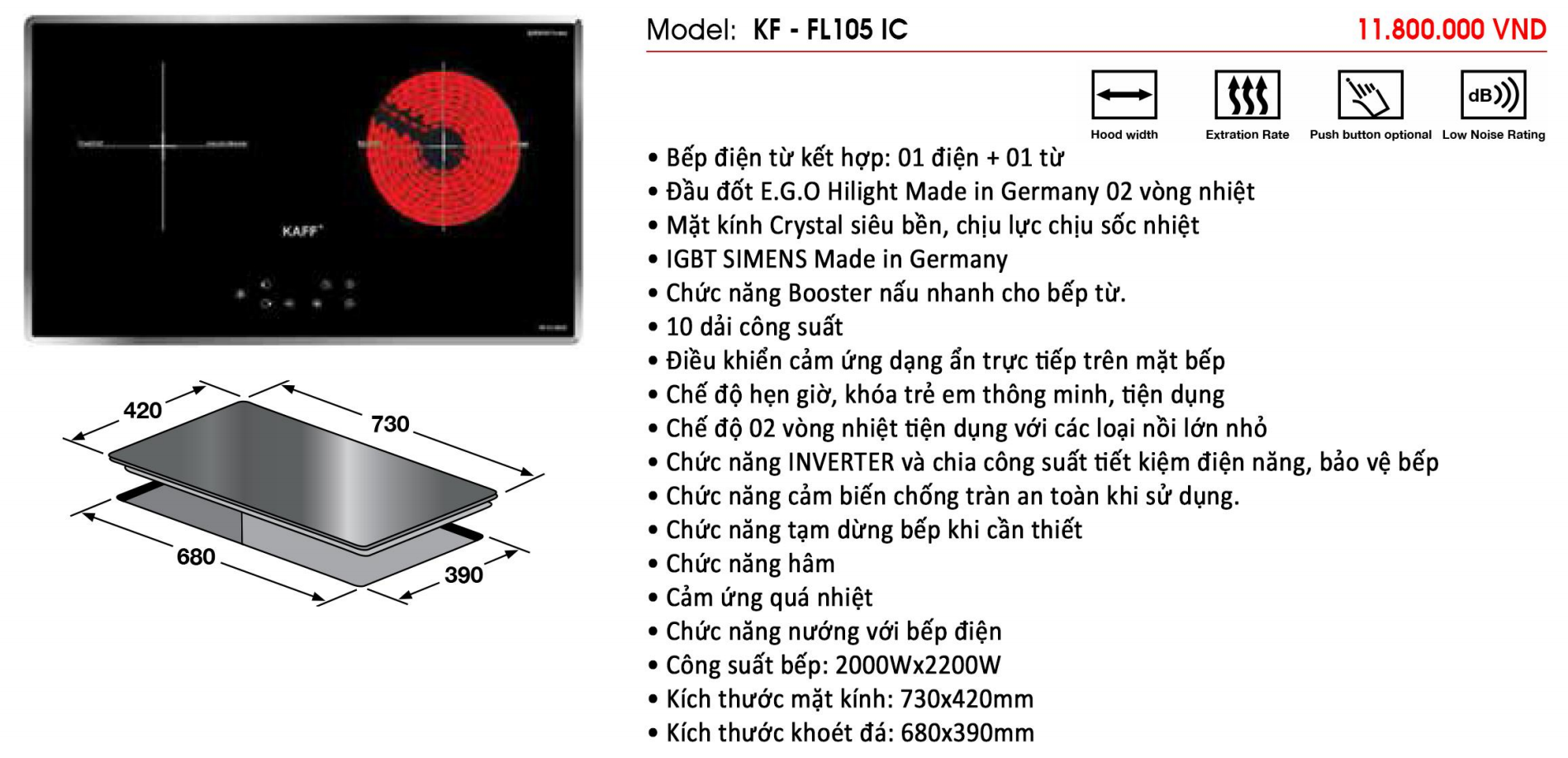 Bếp điện từ kết hợp hồng ngoại KAFF KF-FL105IC - Sản phẩm chính hãng