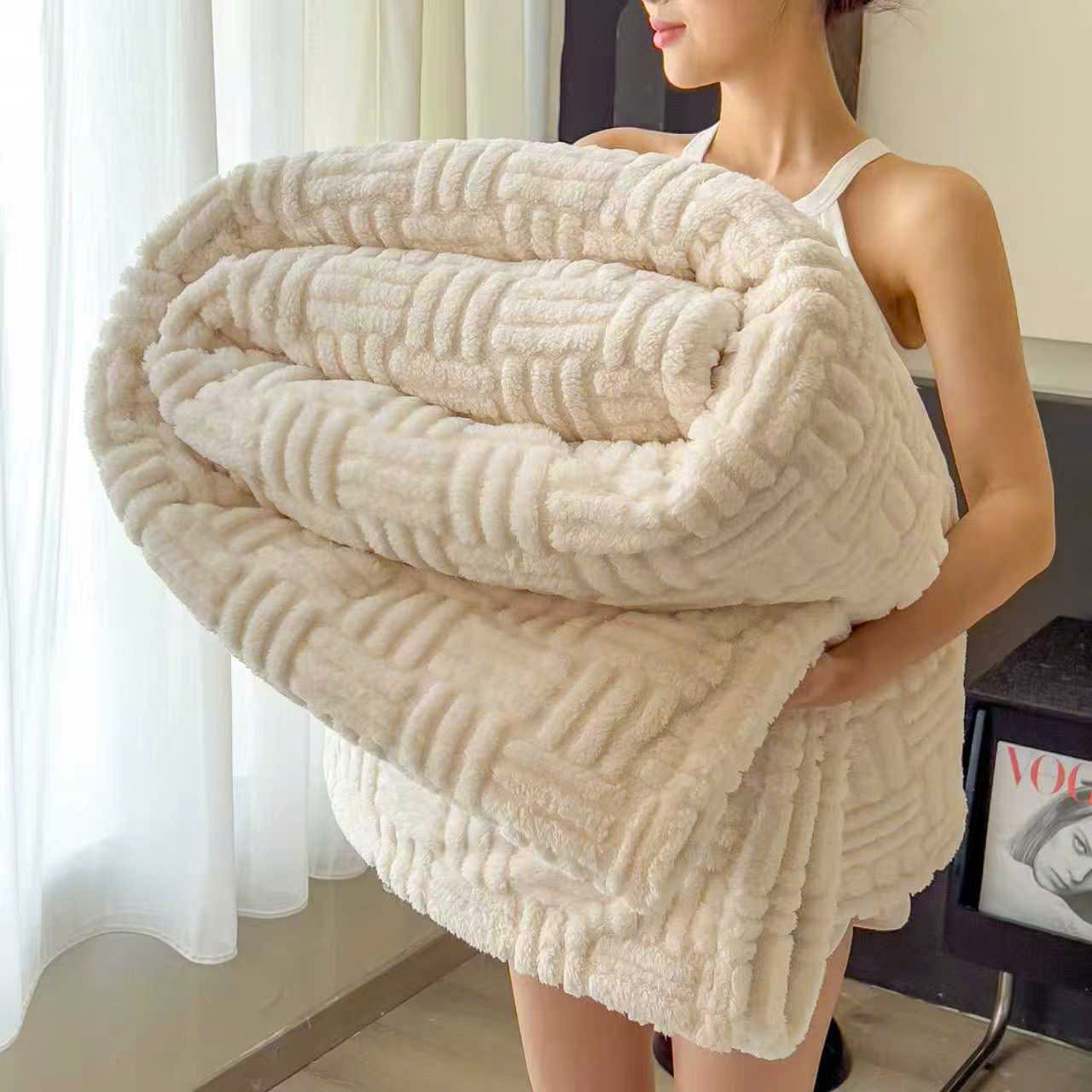 Chăn lông tuyết LIDACO họa tiết khối 3D chất tuyết mềm nhẹ ấm áp kích thước 2mx2m3