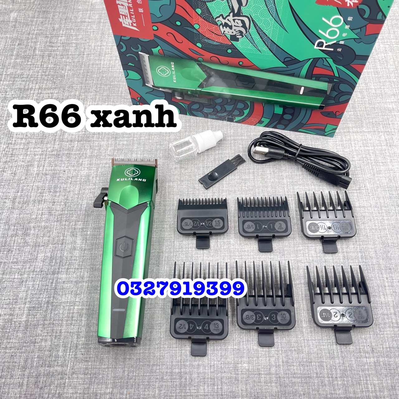 Tông đơ cắt tóc chuyên nghiệp R66 xanh