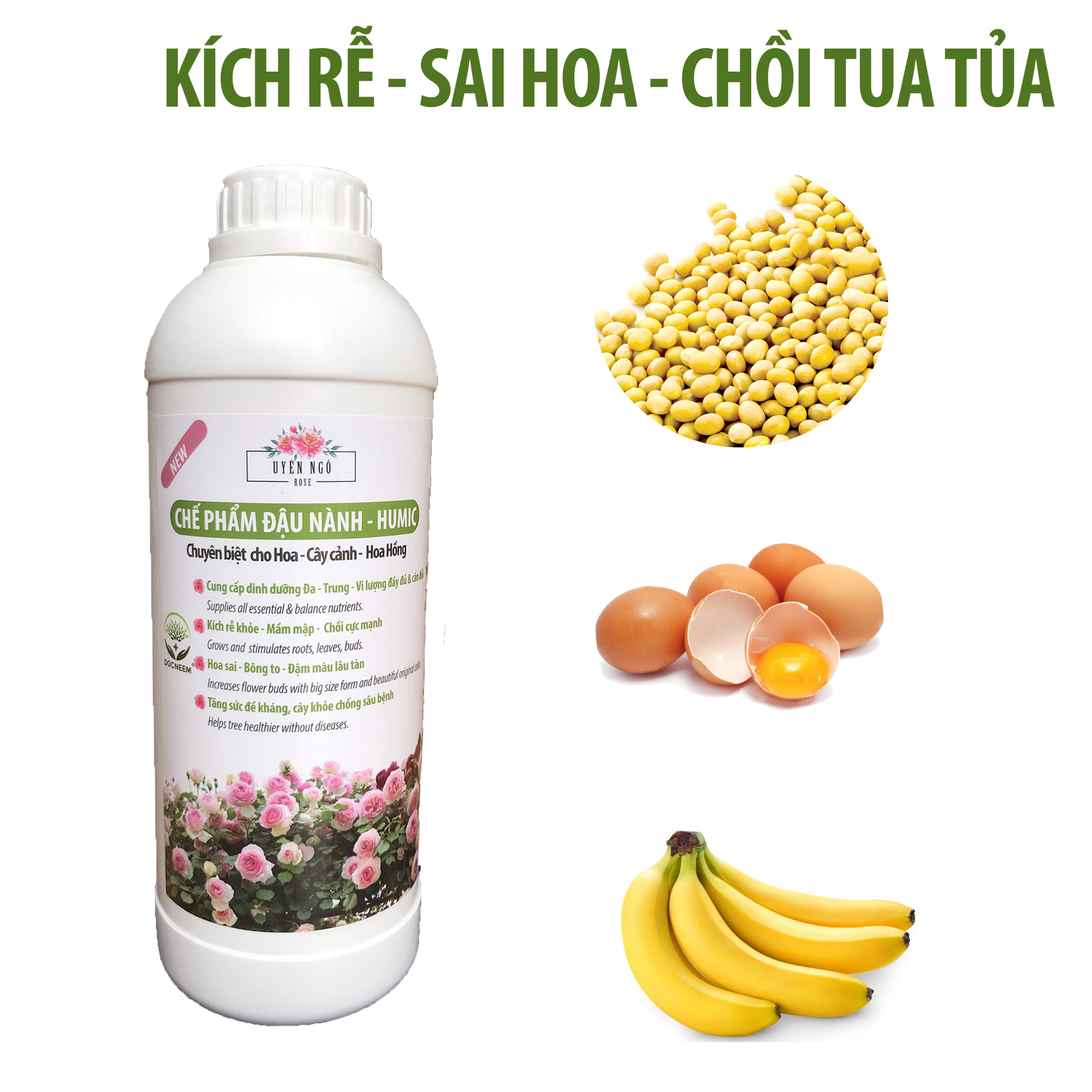 Combo Dầu Neem và Phân bón đậu nành Humic DOCNEEM hữu cơ, trị sâu bệnh kích chồi hoa hồng chuẩn form chai 100ml và 1 lít