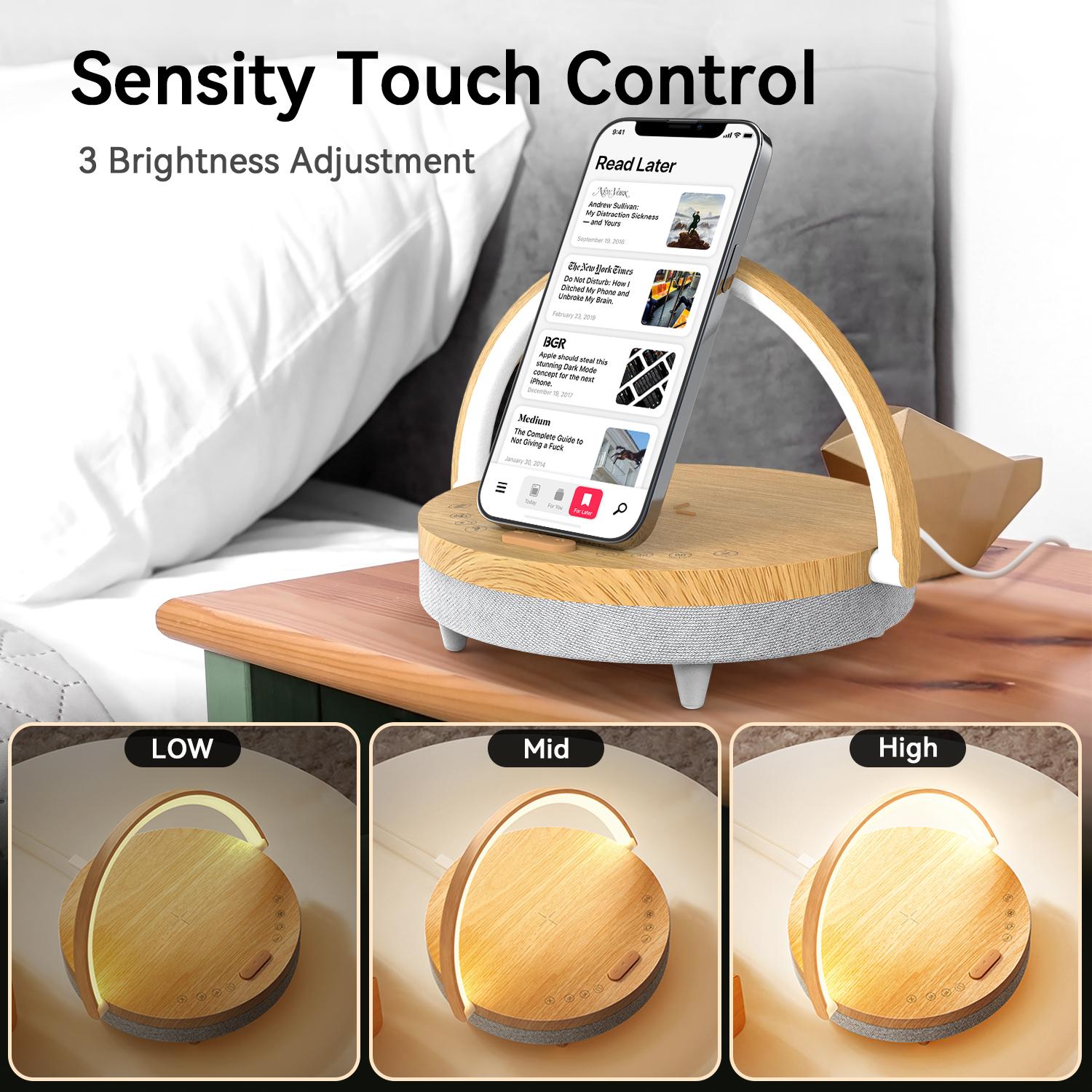 Vivilumens Bàn giường ngủ Đèn LED Đèn ban đêm với loa bluetooth bộ sạc không dây, đèn bàn làm máy tính trợ giúp ngủ