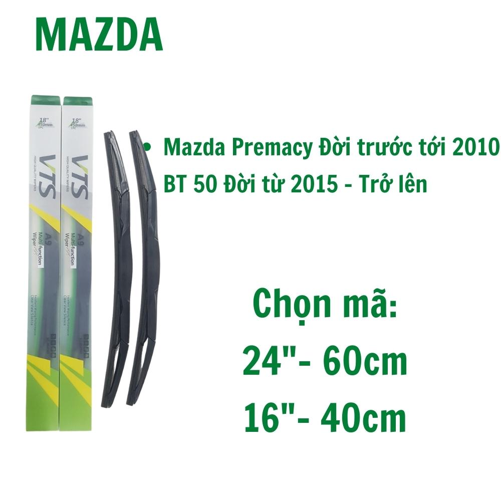 Bộ cần gạt mưa ô tô Mazda: Premacy, BT50, CX5,9, Mazda 2,3,6 Thanh 3 khúc A9 Lưỡi Silicone