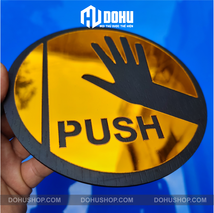 Bảng Gương Vàng Gắn Cửa Pull và Push - Có sẵn băng keo phía sau
