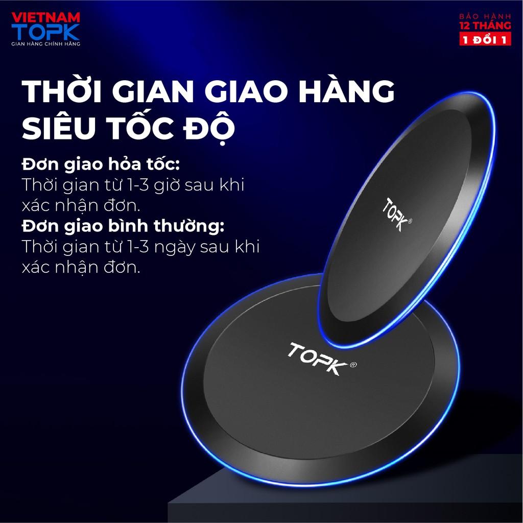 Sạc không dây TOPK B46W - Công nghệ sạc Qi 10W - Tích hợp đèn LED - Hàng chính hãng