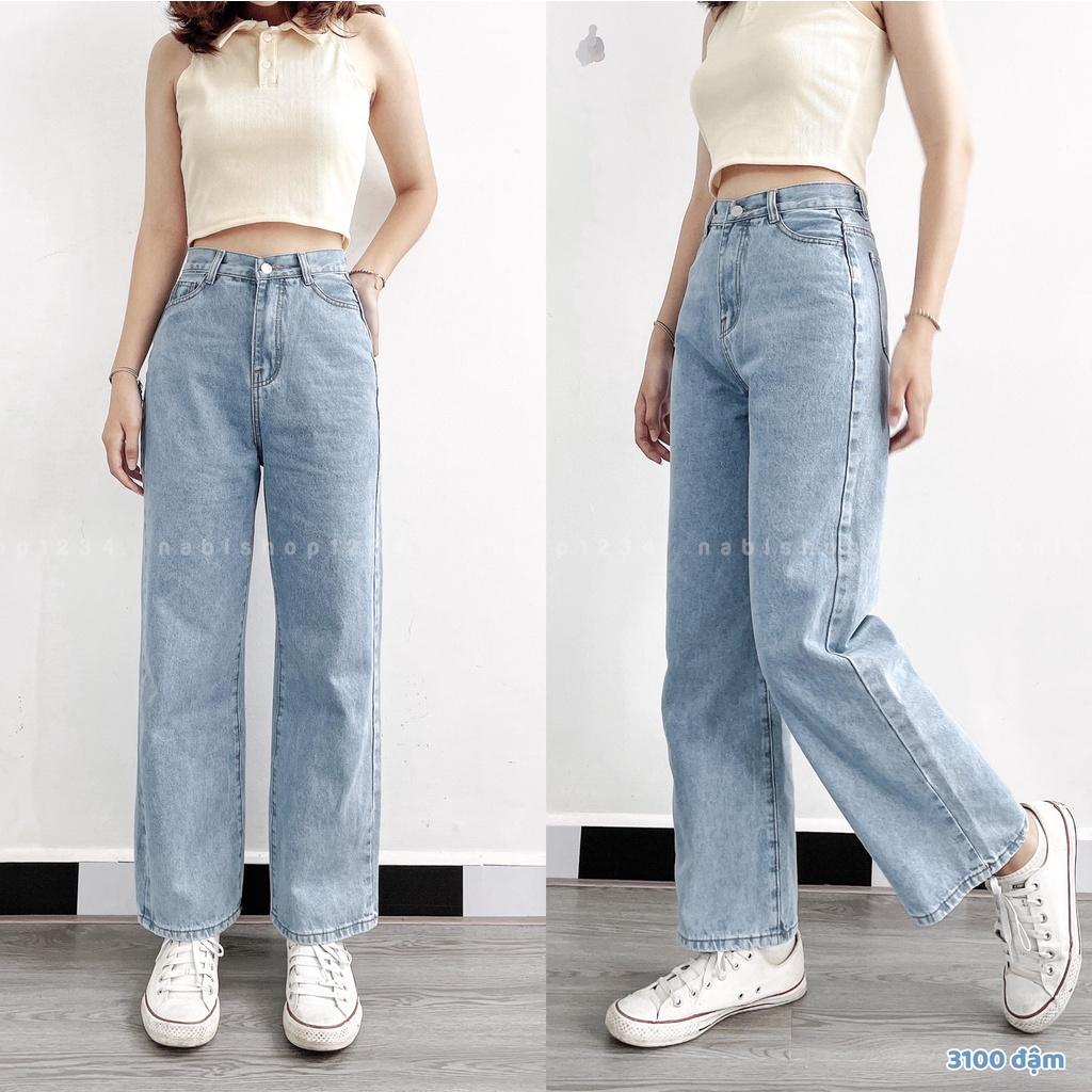 Quần Ống Rộng Suông Nữ Lưng Cao Vải Jeans Trơn Mã 3100 + 3121 (ẢNH THẬT) - Nabishop1234