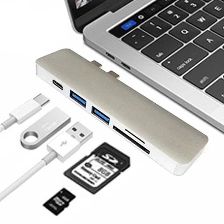 Bộ chia 2 cổng USB-C ra 2 cổng USB-A và 1 cổng USB-C kiêm đầu đọc thẻ