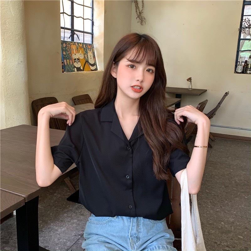 Áo sơ mi nữ công sở form rộng , chất liệu mềm mịn , cổ vest tay ngắn cực xinh AM26
