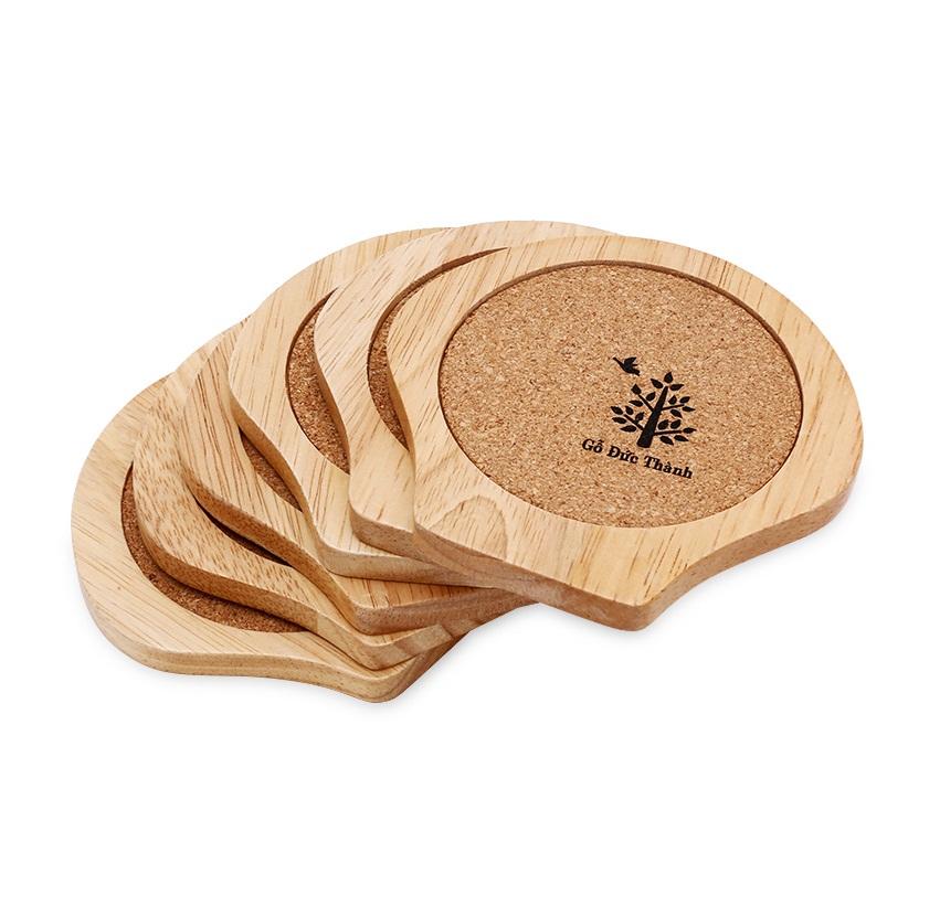 Miếng Lót Ly  Cao Cấp Hình Vỏ Sò, Có Miếng Bần Thấm Nuớc, Khay Đựng Ly Gỗ Trang Trí, Đế Lót Ly