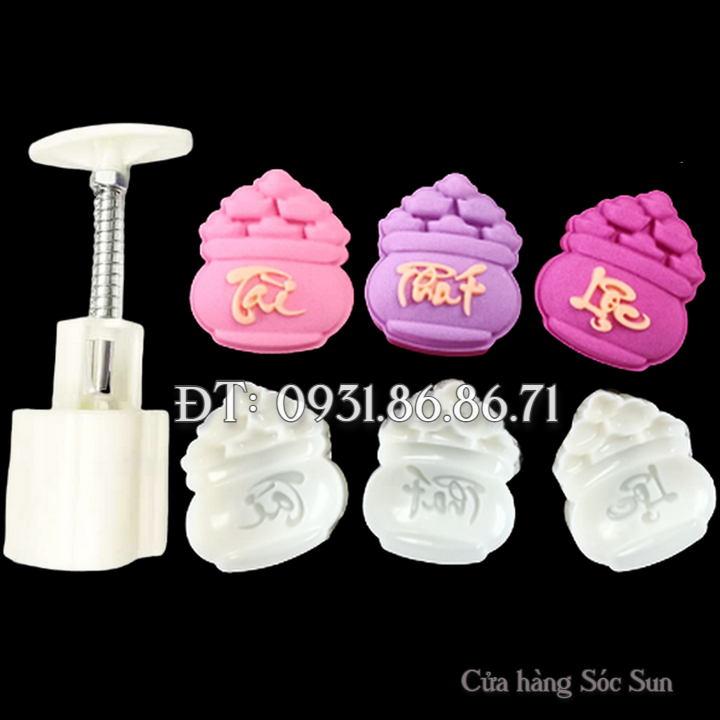 Khuôn trung thu lò xo 3 mặt hủ vàng Phát Tài Lộc loại 50 gram – Mã số 1747