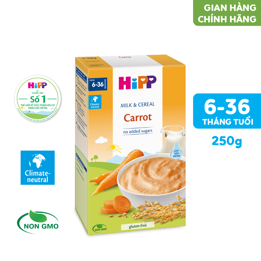 Bột ăn dặm dinh dưỡng Sữa, Ngũ cốc & rau củ - Cà rốt HiPP Organic 250g