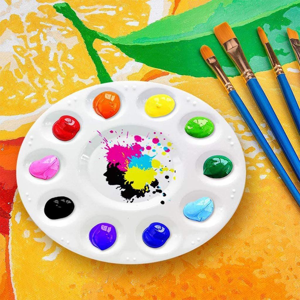 10Pcs Premium Artist Paint Brush Set Professional Brush Watercolor Acrylic Oil Painting DIY Art Tools with 6 Pcs Paint Tray Palette for Kids Adults