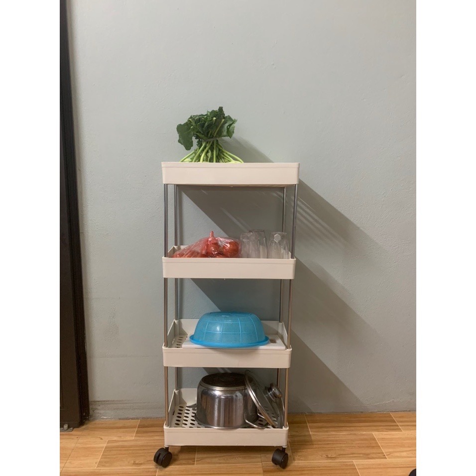 Kệ Để Đựng Đồ Đa Năng 4 Tầng Thanh Inox - Giá Nhựa có lỗ Cao cấp màu trắng