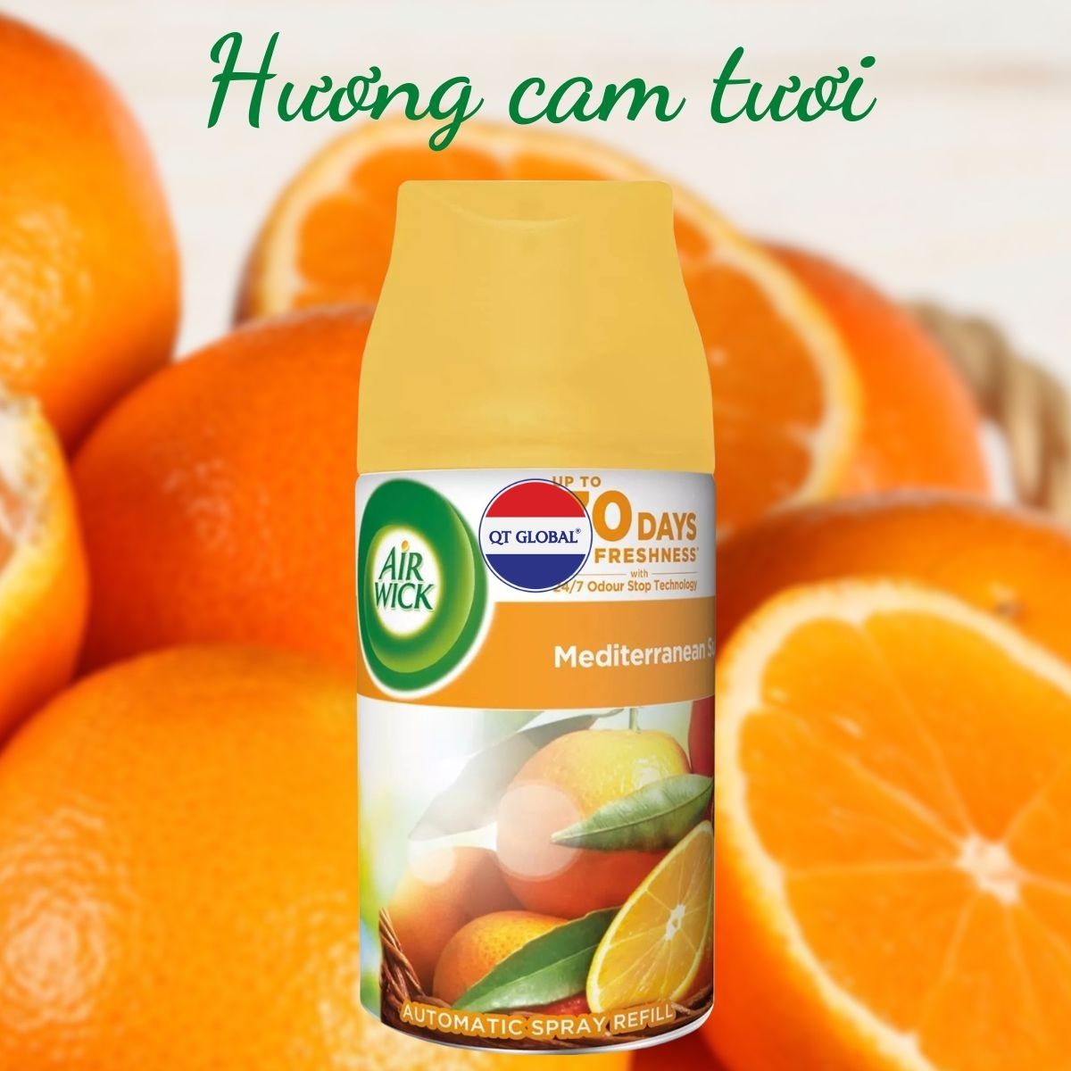 Bình xịt thơm phòng Air Wick Mediterranean Sun 250ml QT06519 - hương cam tươi