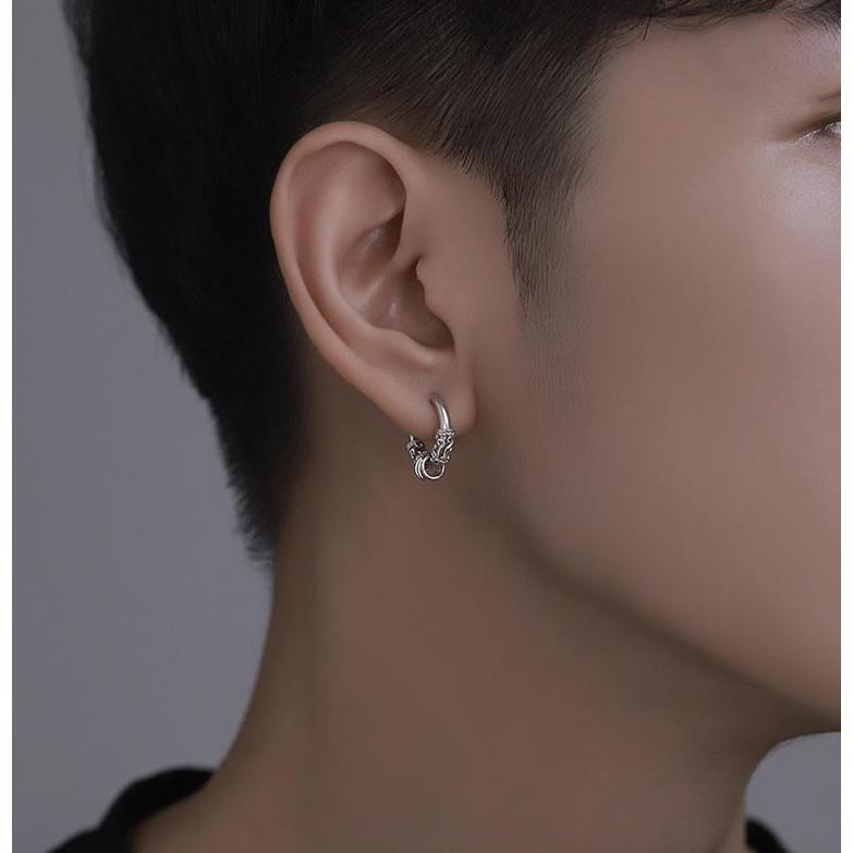 Khuyên tai Hipster 2 nam nữ unisex tròn dạng xỏ  màu bạc đen đơn giản đẹp nhỏ xinh - HT Orn Earring