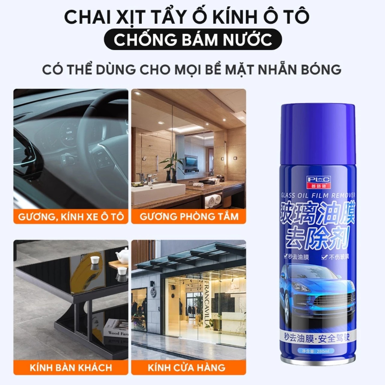 Sản Phẩm Tẩy Rửa Kính Ô Tô, Gương Chiếu Hậu - Bình Xịt Tạo Bọt Phủ Hạt Nano Chống Bám Nước