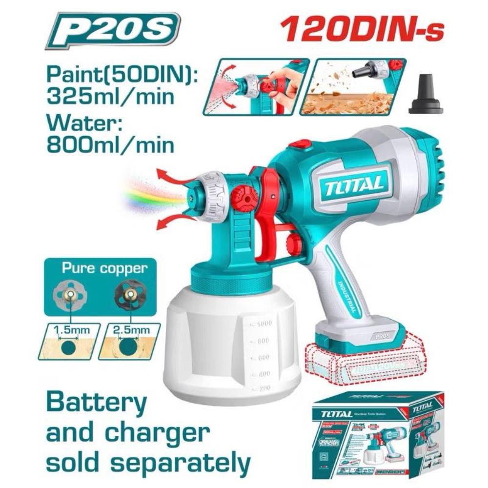 MÁY PHUN SƠN DÙNG PIN LITHIUM 20V (KHÔNG KÈM PIN &amp; SẠC) 2BAR TOTAL TSGLI2004 - HÀNG CHÍNH HÃNG