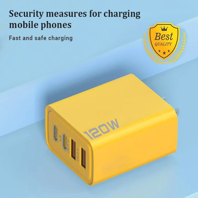 Củ Sạc Nhanh 120w đa năng gồm 2 cổng Type-C và 2 cổng USB, tặng kèm cáp 1 sạc Type C - Hàng nhập khẩu