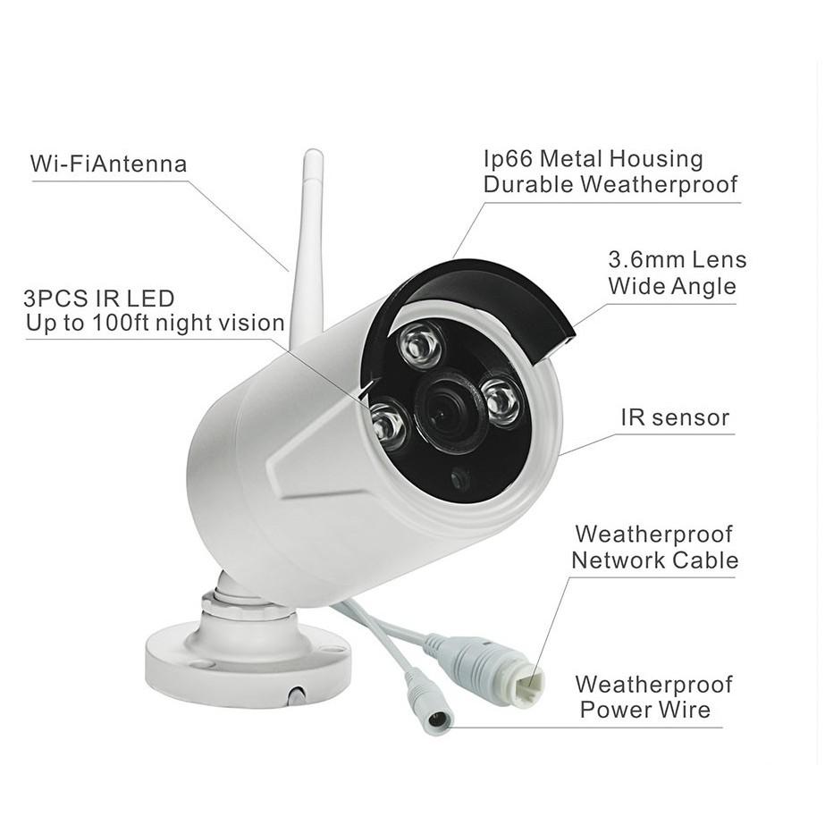 Bộ 4 Camera WIFI 1080P + Đầu Ghi NVR HD Tặng Ổ Cứng 250GB