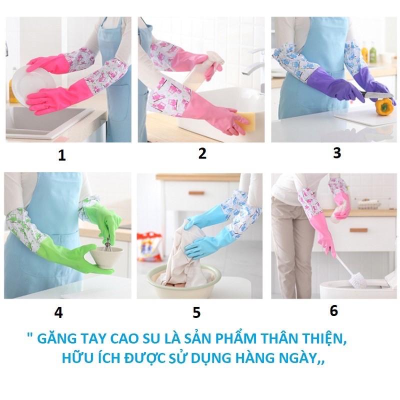 Găng Tay Rửa Bát - Găng Tay Cao Su Lót Nỉ cao cấp