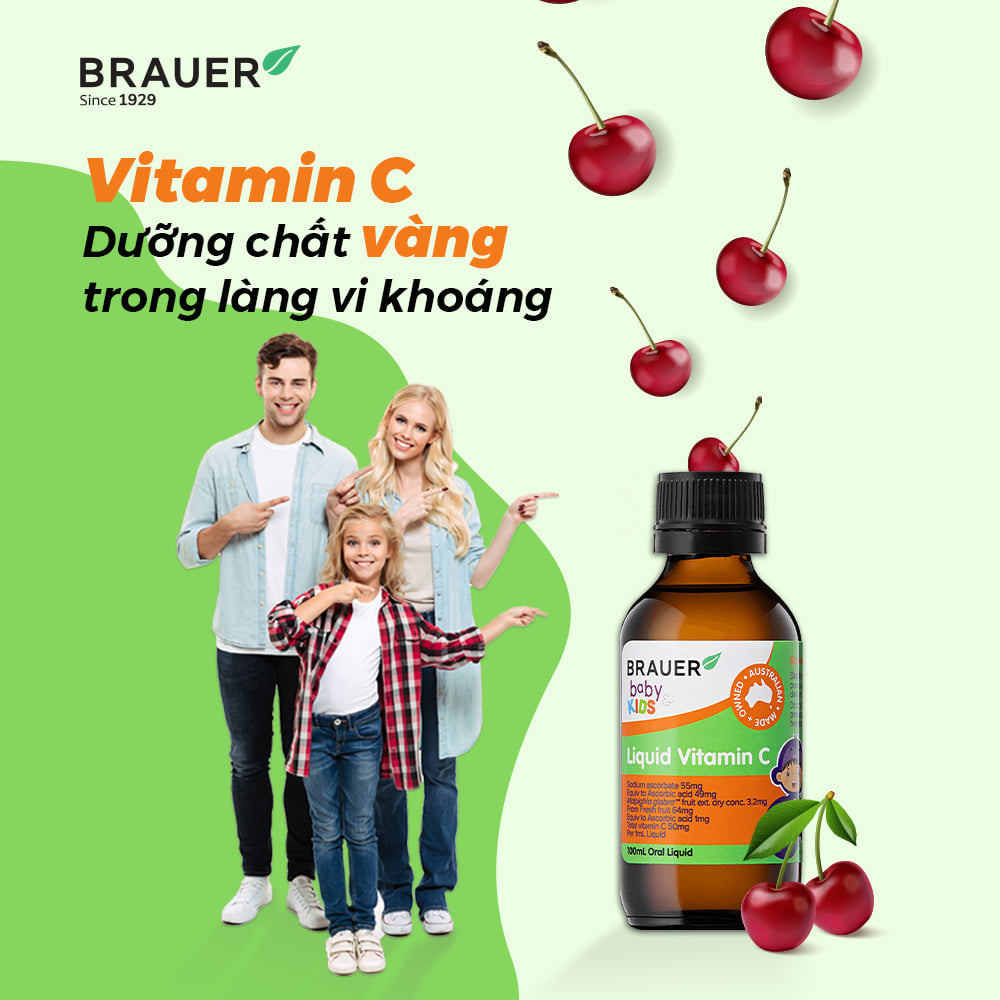 Vitamin C cho trẻ 1 - 13 tuổi Brauer Úc tăng đề kháng, tăng hệ miễn dịch, xương, răng chắc khỏe, nhanh lành vết thương (bệnh) - OZ Slim Store