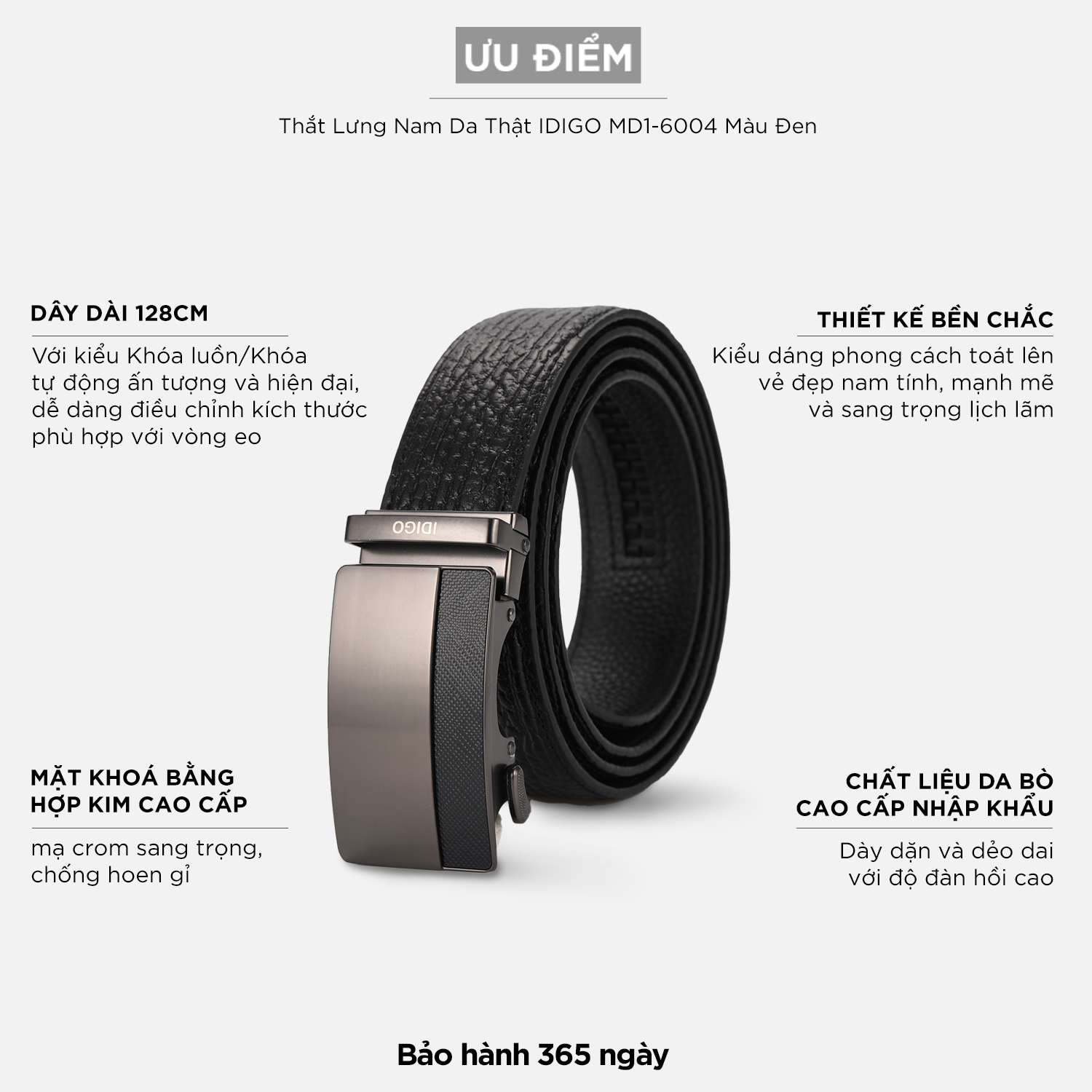 Thắt Lưng Nam Da Thật IDIGO MD1 - 6004 Màu Đen