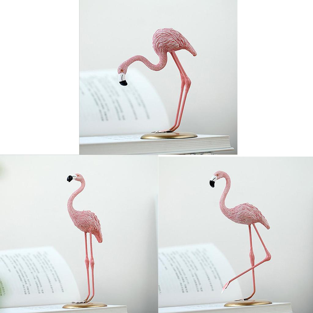 3pcs Flamingo Figurine Miniature Sculpture Glass Base Stand Table Ornament