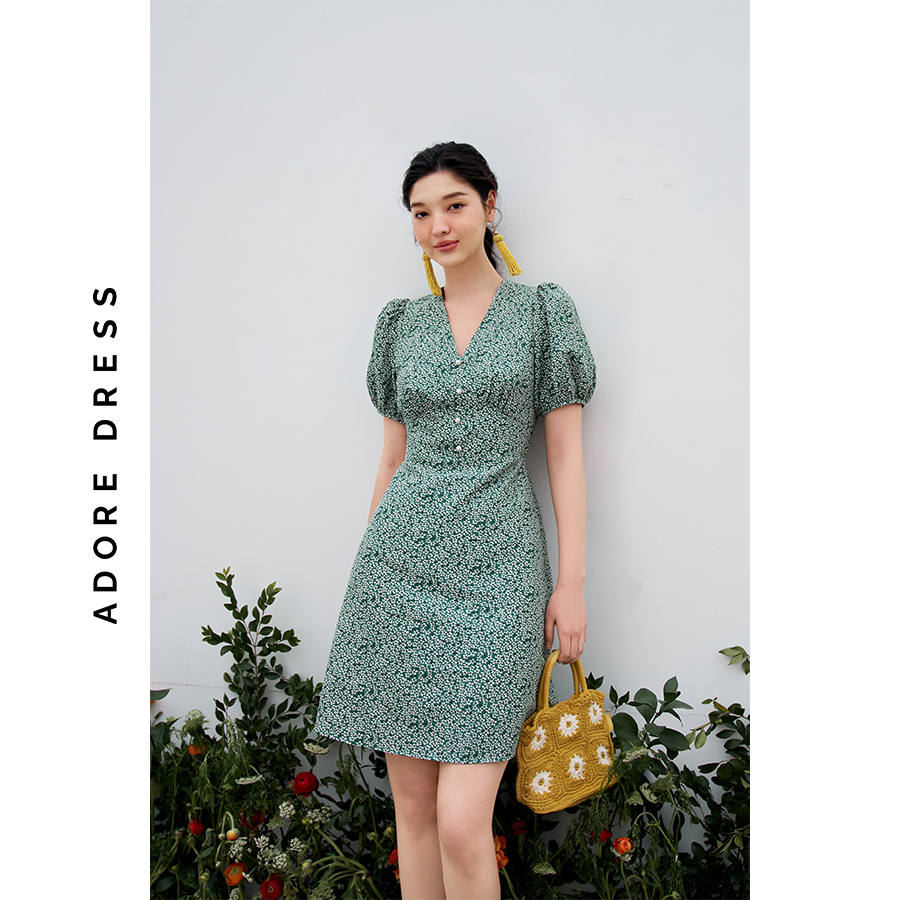 Đầm mini dress thô xốp hoa nhí 2 màu đỏ hồng và trắng xanh  3ASDR1185 ADORE DRESS