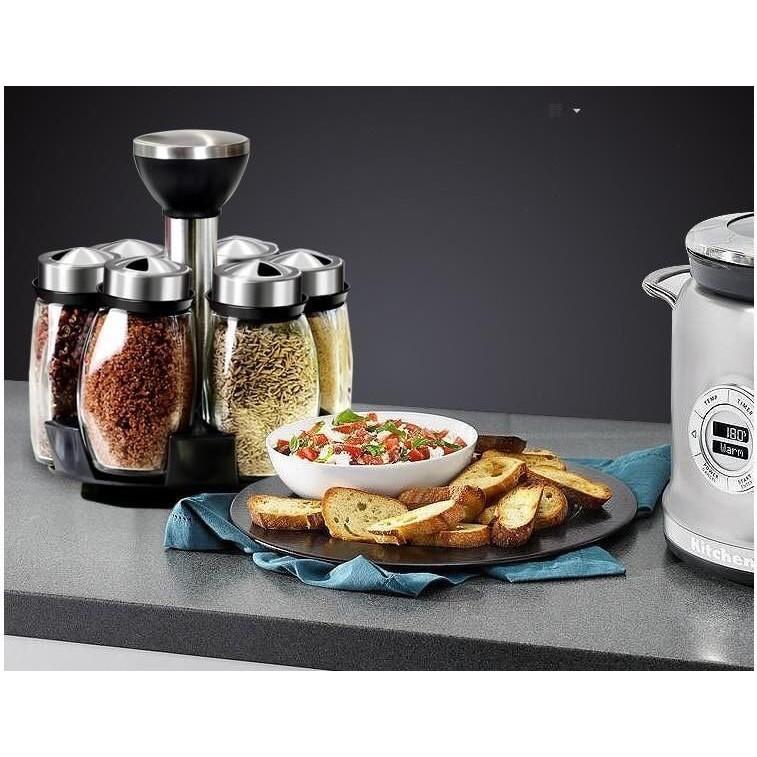 Bộ 6 Lọ Đựng Gia Vị Thủy Tinh Kèm Giá Để Xoay 360
