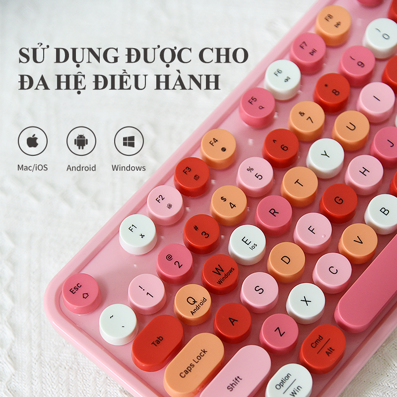 Bàn phím và chuột MOFII SWEET DM kết nối bằng chip USB 2.4G và BLUETOOTH với thiết kế nút tròn và màu sắc vô cùng dễ thương - Hàng Chính Hãng