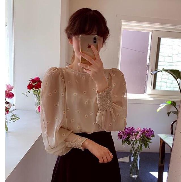 Áo sơ mi hoa vintage tay chun Ms2659