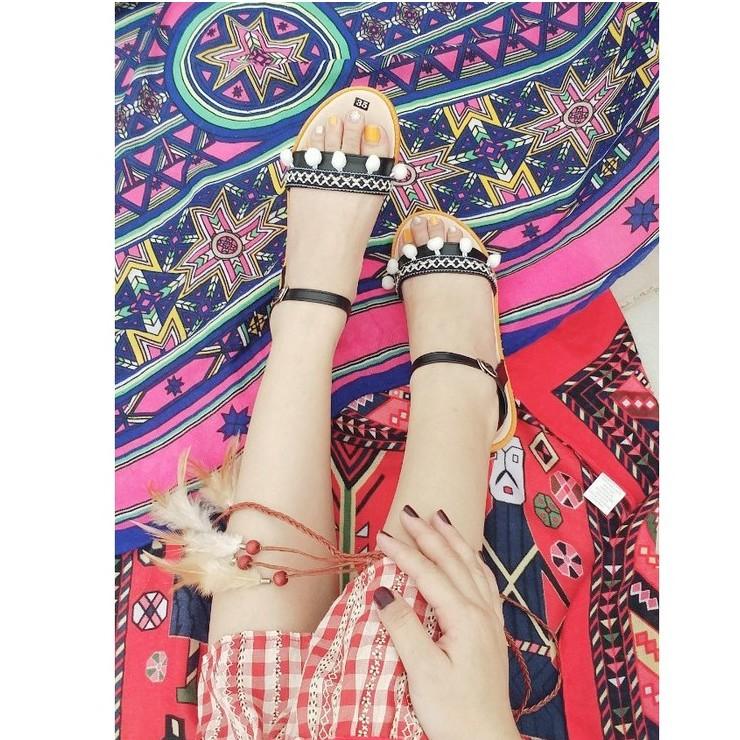 Dép Sandal phối Thổ Cẩm Boho Vintage