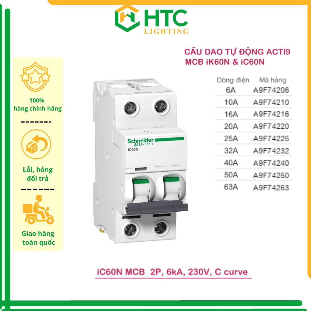 Cầu dao / Aptomat tự động MCB Acti9 iC60N 2P 6kA 230V