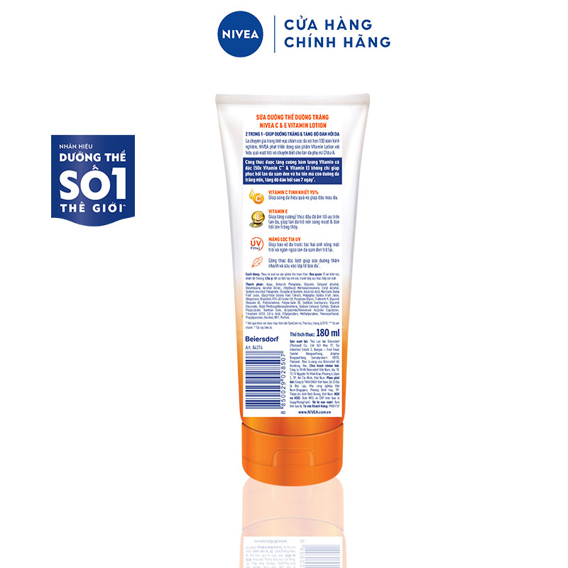 Sữa Dưỡng Thể Dưỡng Trắng Nivea NIVEA EXTRA WHITE C & E VITAMIN - 180ML - 84374