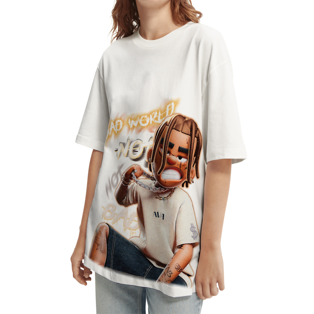 Áo thun tay lỡ AVAUNIQUE Chất Cotton dáng Unisex BAD WORLD NOT BAD