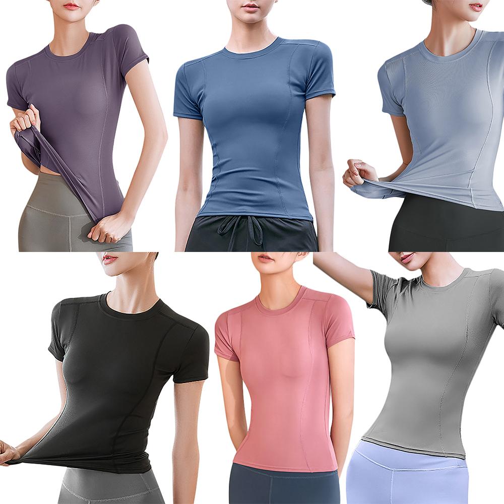 Áo thun thể thao nữ ngắn tay cổ chữ O ôm sát, áo tập Gym, yoga