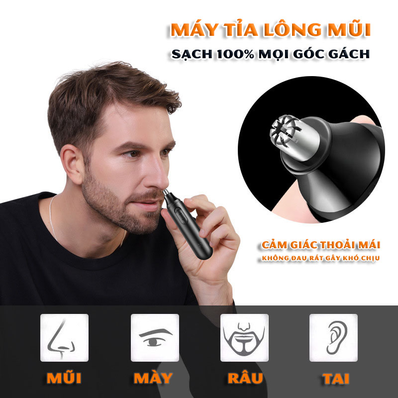 Máy tỉa lông mũi mini sạc pin mới cổng type-c, thiết kế dạng pin rời tháo lắp, cạo sạch mọi góc gách