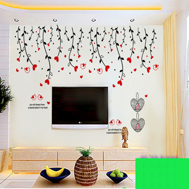 Decal dán tường trang trí phòng khách, quán cafe- Tán dây trái tim đẹp mắt- mã sp DAY828