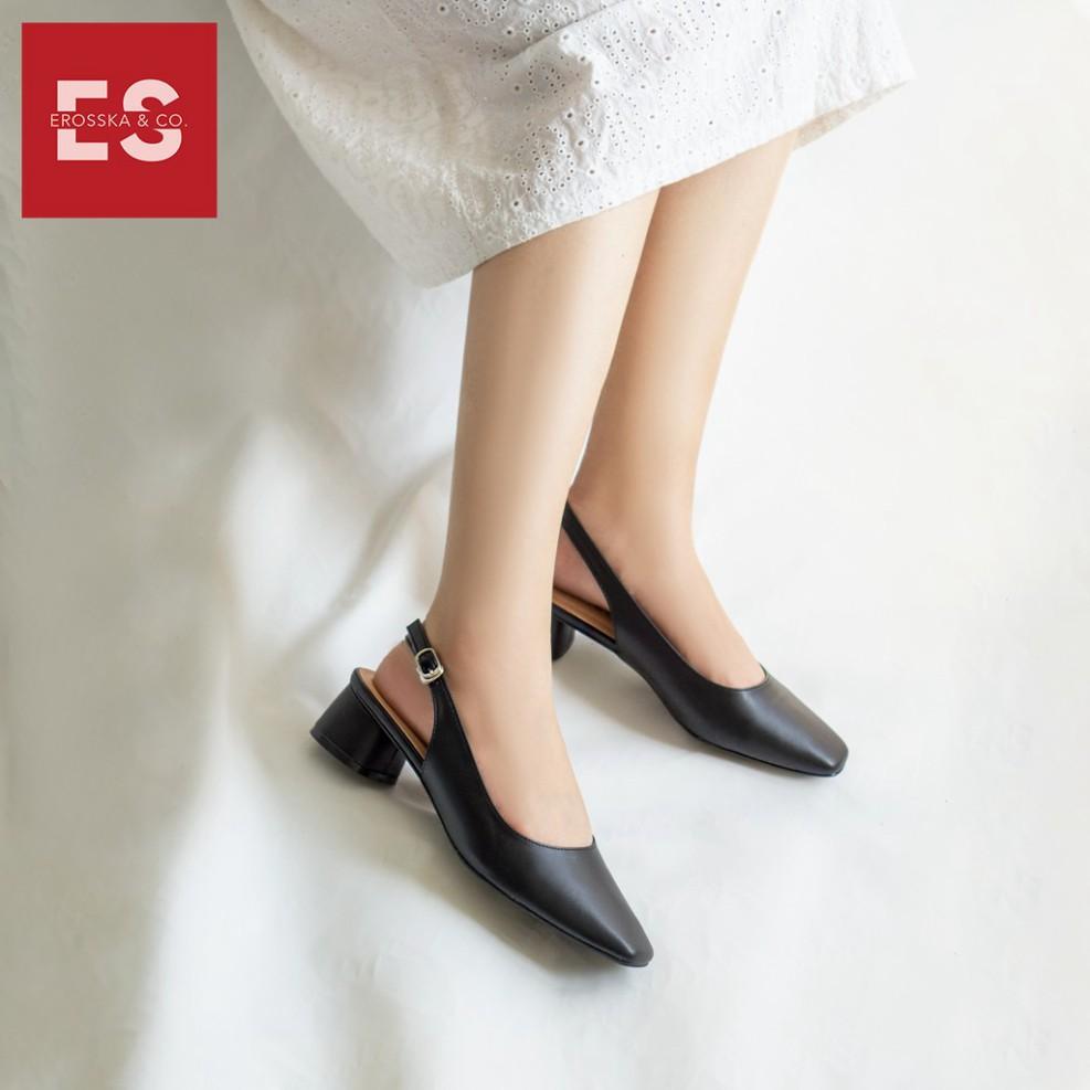 Giày cao gót slingback Erosska mũi vuông gót vuông vững chắc màu đen _ EL013