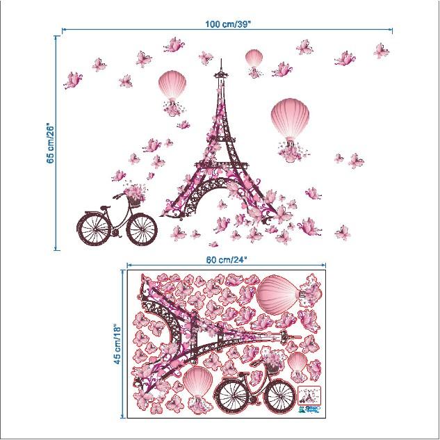 Decal trang trí tường - Tháp Lớn Bướm Hồng Dâu