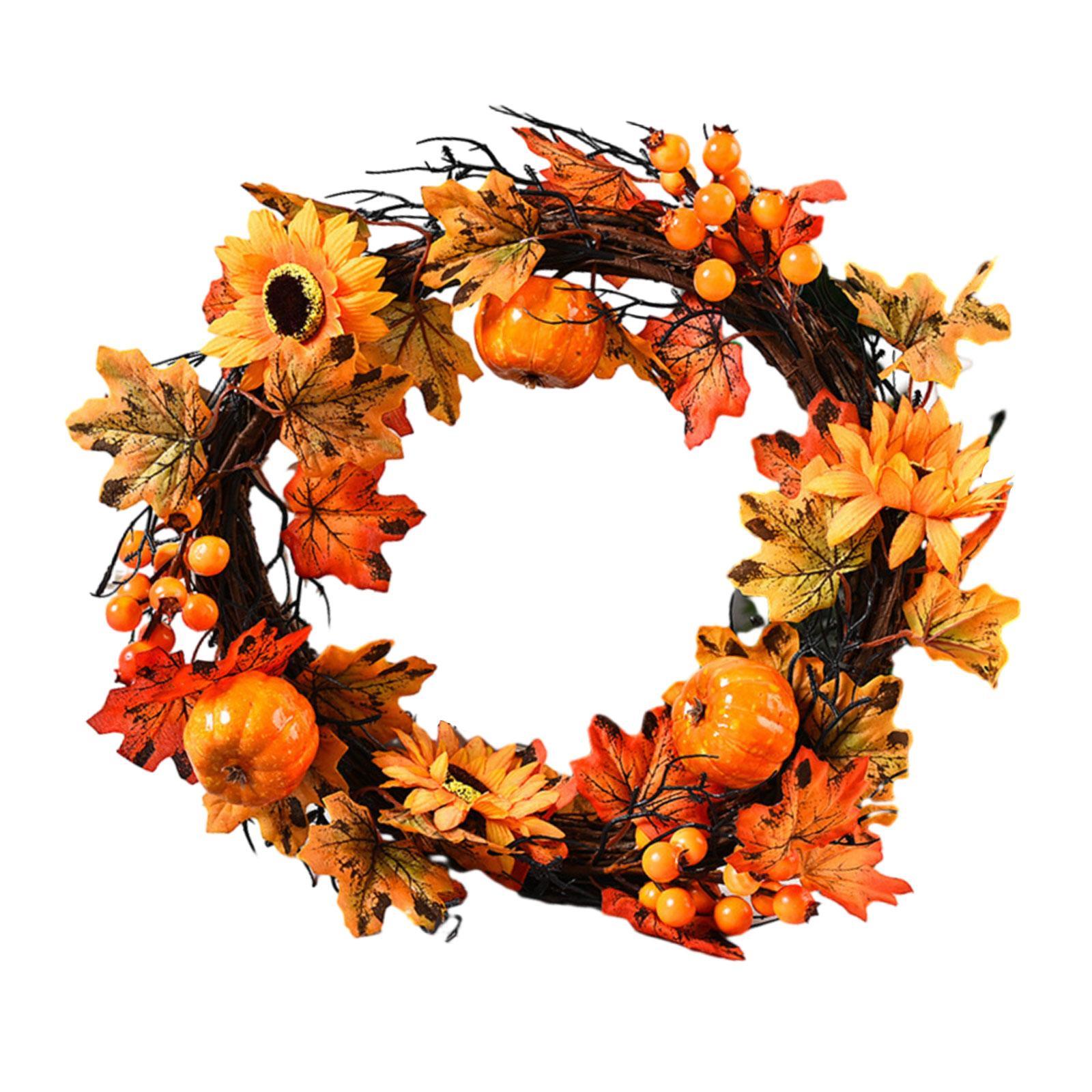 Fall Wreath for Front Door Porch Autumn Wreath Artificial Wreath Maple Leaves Wreath Harvest Wreath for Wall Farmhouse Decor