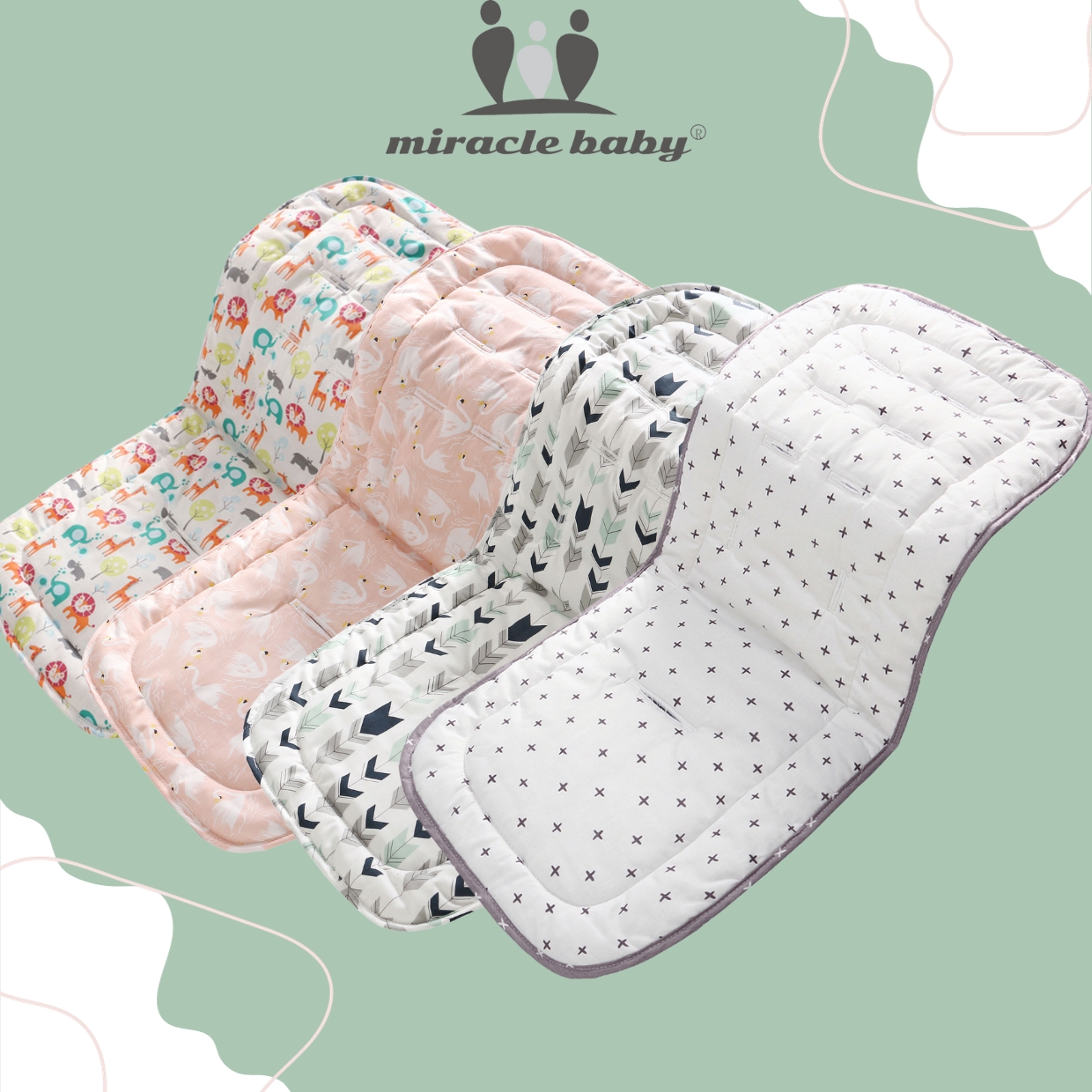 Tấm lót xe đẩy Miraclebaby cho bé cotton mềm mại, thoáng khí, phong cách dễ thương