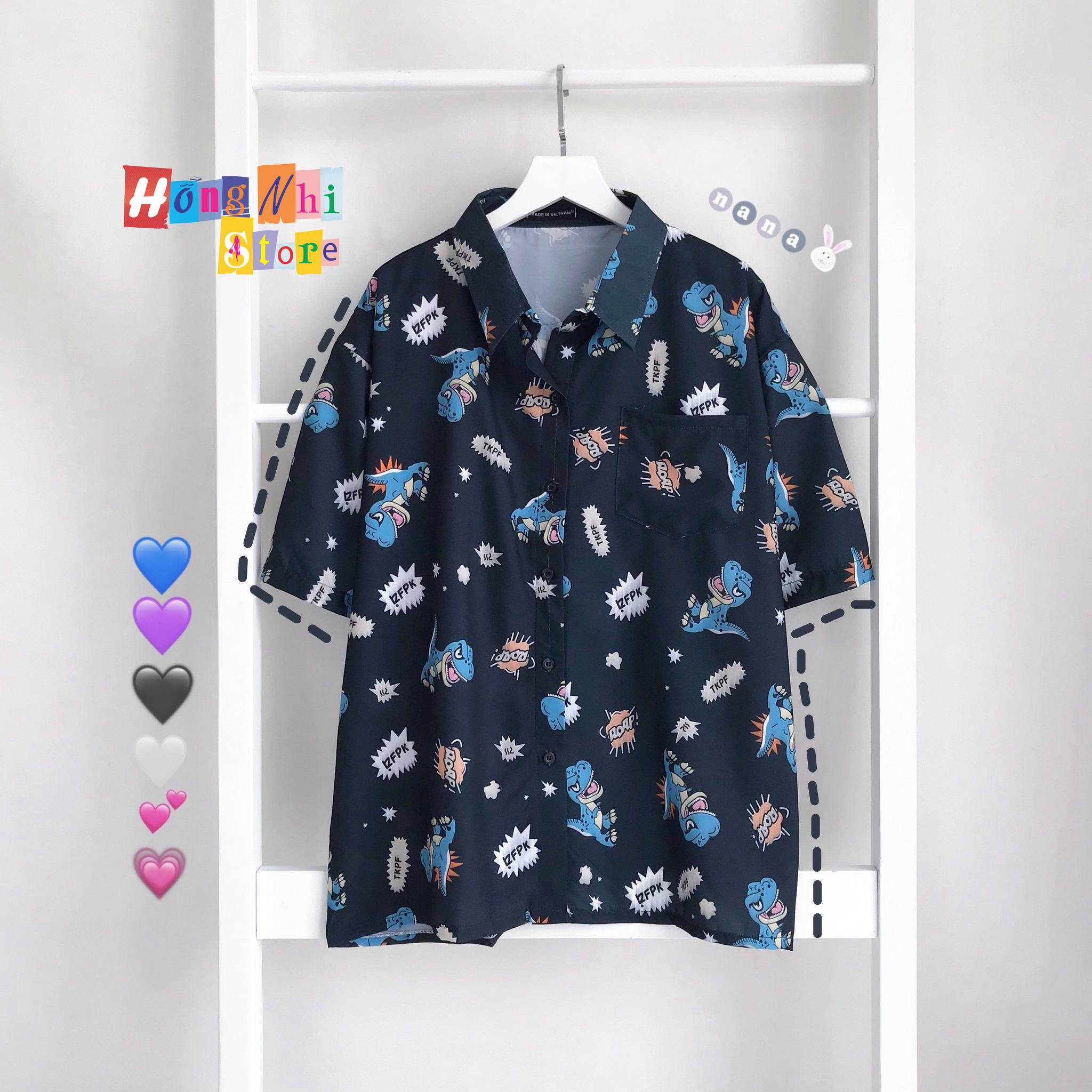 Áo Sơ Mi Hoạ Tiết Tay Lỡ Dáng Rộng, Đi Biển, Khủng Long Tay Lửng Unisex - MM