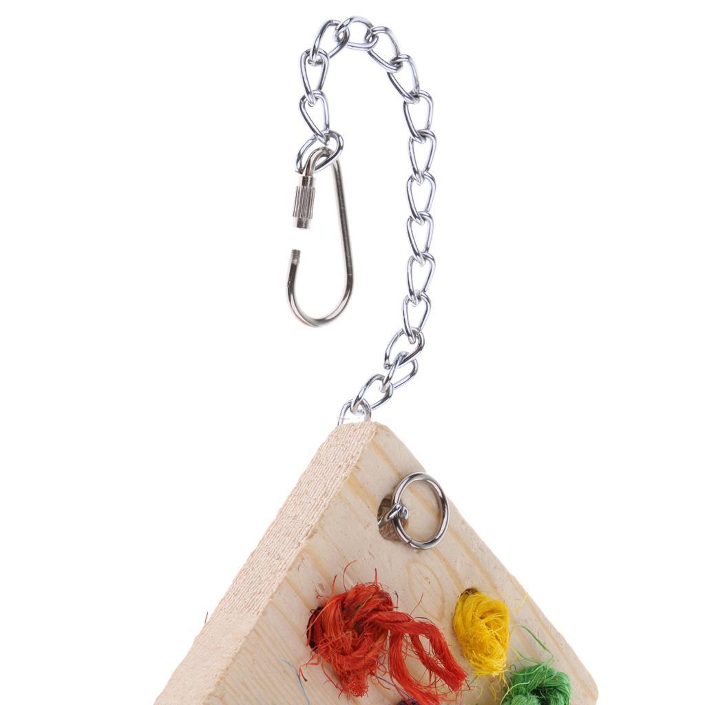 2 Pcs Hanging Toys for Pet Parrot,Colorful Wood Blocks Loofah Leather Swing